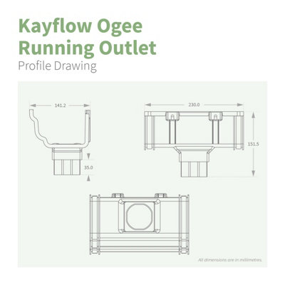 Kayflow Ogee Gutter Running Outlet - Black