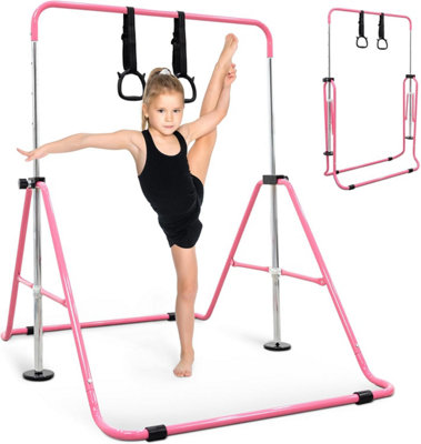 KAYMAN Foldable Gymnastics Horizontal Bar with Hand Protection Wrap-pink