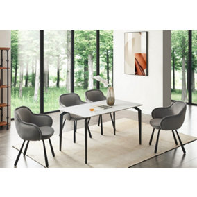 Kayo Rectangular Engineered Marble Dining Table - L140 x W80 x H75 cm - White