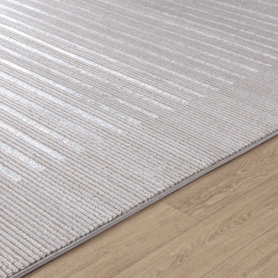 KAYSA Scandi Modern Beige/White Striped Area Rug 160 x 220 cm