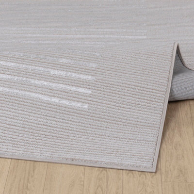 KAYSA Scandi Modern Beige/White Striped Area Rug 160 x 220 cm
