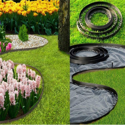 KCT 10 Metre Flexible Plastic Lawn Edging Garden Grass Border with 40 Pegs