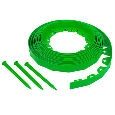 KCT 10m Metre Green Flexible Plastic Lawn Edging Grass Border with Pegs Garden Edger Heavy Duty Flower Bed