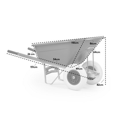 KCT 160L Twin Wheel Wheelbarrow – Heavy Duty Garden/Stable/Builder Barrow With Puncture Proof Tyres-378705