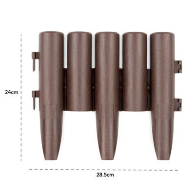 KCT 2 Pack -  Brown Wood Effect Plastic Garden Palisade Lawn Edging 16 Pieces Total