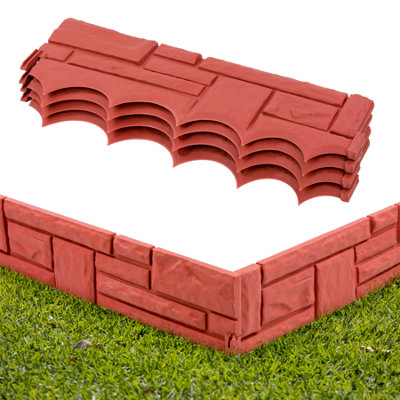 KCT 2 Pack - Red Brick Wall Garden Lawn Border Edging - 8 Pieces Total
