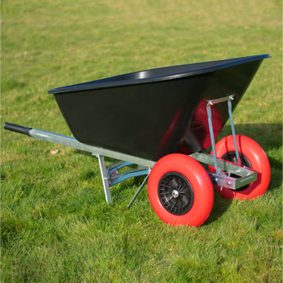 KCT 200L Wheelbarrow Black Plastic Garden Barrow 2 Twin Wheel Puncture ...