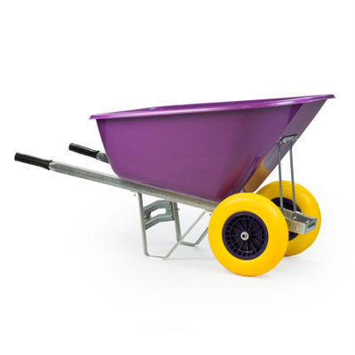 KCT 200L WheelBarrow XL Heavy Duty Twin Purple + Yellow Tyres