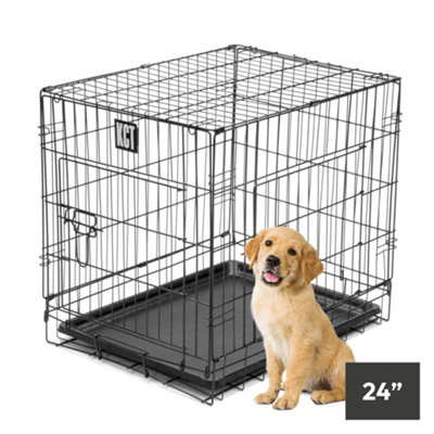 KCT 24" Indoor Pet Cage Small Metal Crate With Floor Foldable Dog Furniture For Travel and Training Heavy Duty