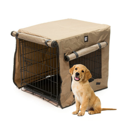 KCT 24" Small Metal Pet Crate With Cover & Floor Foldable Dog Cage Furniture For Travel Training Heavy Duty Folding Lockable