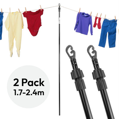 KCT 2x 2.4m Wash Line Prop Pole Heavy Duty Outdoor Extendable Clothes Line Support Laundry Telescopic Adjustable Extending Drying