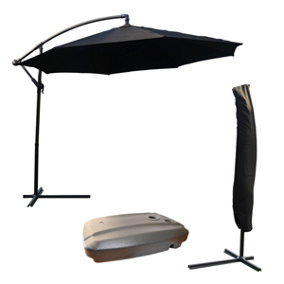 KCT 3.5m Large Black Garden Cantilever Parasol with Protective Cover and Base