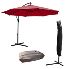 KCT 3.5m Large Burgundy Garden Cantilever Parasol with Protective Cover and Base