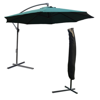 KCT 3.5M Large Green Garden Parasol with Adjustable Crank with Cover