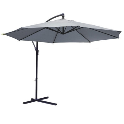 KCT 3.5m Large Grey Garden Cantilever Parasol with Protective Cover and Base
