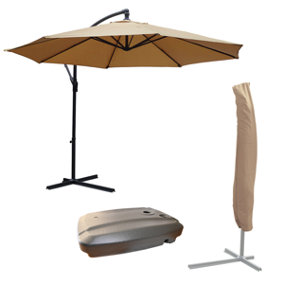 KCT 3.5m Large Mocha Garden Cantilever Parasol with Protective Cover and Base