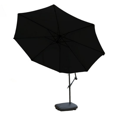 KCT 3m Large Black Garden Cantilever Parasol with Protective Cover and Base
