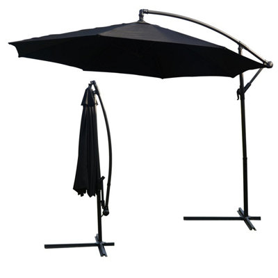 KCT 3m Large Black Garden Cantilever Parasol with Protective Cover and Base
