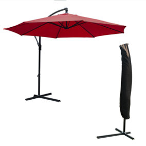 KCT 3m Large Burgundy Garden Cantilever Parasol with Protective Cover