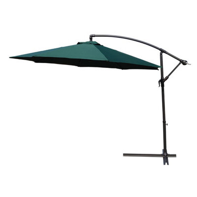 KCT 3m Large Green Garden Cantilever Parasol with Protective Cover and Base
