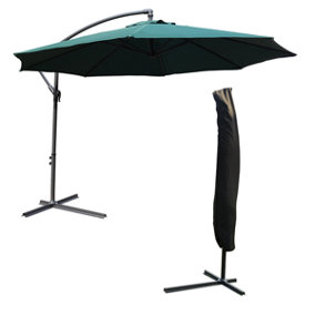 KCT 3m Large Green Garden Cantilever Parasol with Protective Cover