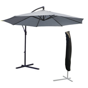 KCT 3m Large Grey Garden Cantilever Parasol with Protective Cover