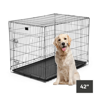 KCT 42" Indoor Pet Cage XL Metal Crate With Floor Foldable Dog Furniture For Travel and Training Heavy Duty