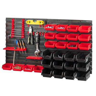 DURHAND 44 Piece Wall Mounted Tool Organizer Rack Kit with Storage Bins  Pegboard and Hooks Blue Bin Board Garage Workshop