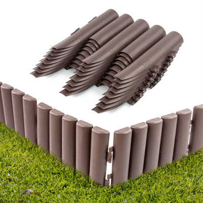 KCT 5 Pack -  Brown Wood Effect Plastic Garden Palisade Lawn Edging 40 Pieces Total