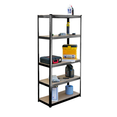 KCT 5 Tier Garage Shelving Unit Metal Shelving Unit Black Shed Storage Racking 180 x 90 x 40cm