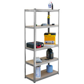 KCT 5 Tier Garage Shelving Unit Metal Shelving Unit Galvanised Shed Storage Racking 180 x 90 x 40cm