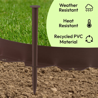 KCT 50m Metre Brown Flexible Plastic Lawn Edging Grass Border with Pegs ...