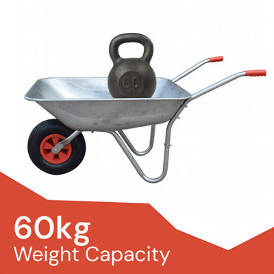 KCT 65L Litre Wheelbarrow Garden Barrow Galvanised Steel Metal with ...