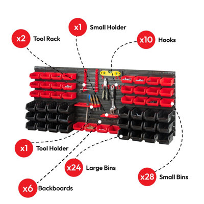 KCT 72 Pcs Wall Mounted Tool Storage Bins Plastic Pegboard Organiser ...