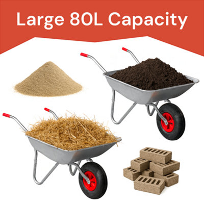 KCT 80L Wheelbarrow Garden Galvanised Steel with Pneumatic Tyre
