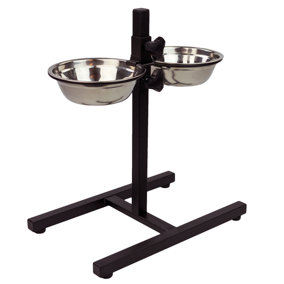 KCT Adjustable Height Pet Dog Feeding Stand with 2 Bowls - Large