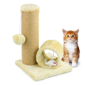 KCT Beige Kitten Scratch Post Activity Play Tunnel Cat Sisal Scratching Tree Toy