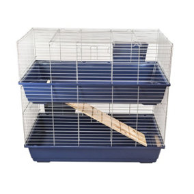 KCT Cage Indoor Rabbit Small 100cm Twin Level Dark Blue 2 Tier Bunny Run Animal Pet House