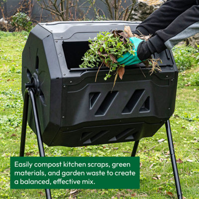 KCT Compost Bin 160L - Rotating Tumbler Eco Friendly Waste Garden Composter & Recycling Duel Compartment
