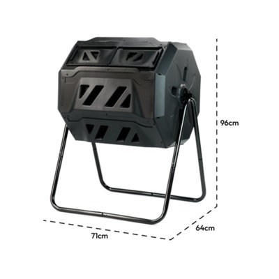 KCT Compost Bin 160L - Rotating Tumbler Eco Friendly Waste Garden Composter & Recycling Duel Compartment