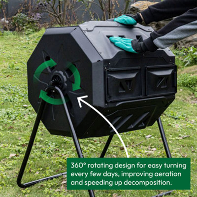 KCT Compost Bin 160L - Rotating Tumbler Eco Friendly Waste Garden Composter & Recycling Duel Compartment