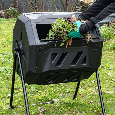 KCT Compost Bin 160L - Rotating Tumbler Eco Friendly Waste Garden Composter & Recycling Duel Compartment