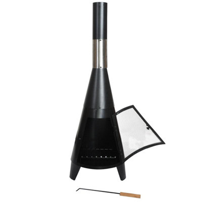 KCT Contemporary Chiminea - Outdoor Fire Pit with Chimney and Poker