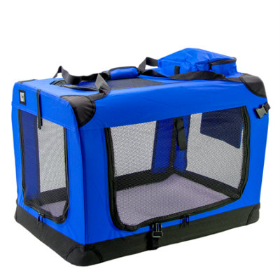 KCT Dog Cat Cage Travel Crate Fabric Pet Carrier Transport Bag - Large Blue