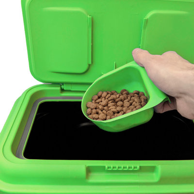KCT Dry Pet Food Feed Storage Container with Integrated Scoop - 15 Litre / 7kg- Green