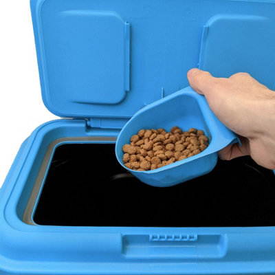 KCT Dry Pet Food Storage Container with Integrated Scoop 30 Litre 15kg Blue Pet Feed Container