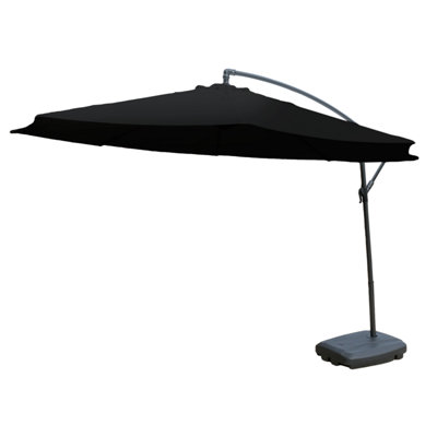 KCT Garden Parasol 3.5m Large Black Cantilever with Base