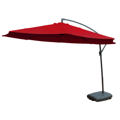 KCT Garden Parasol 3.5m Large Burgundy Cantilever with Base