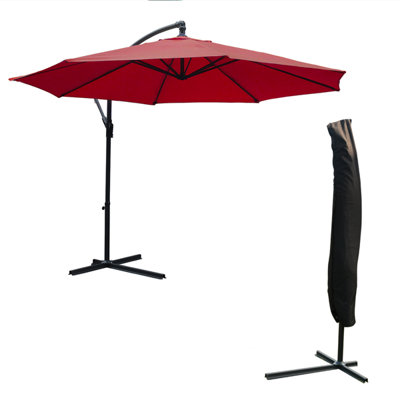 KCT Garden Parasol 3.5m Large Burgundy Cantilever with Protective Cover