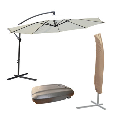 KCT Garden Parasol 3.5m Large Cream Cantilever with Protective Cover and Base